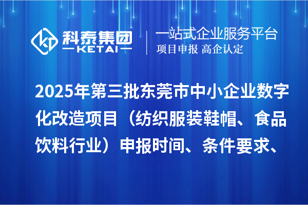 2025年第三批東莞市中小企業(yè)數(shù)字化改造項(xiàng)目（紡織服裝鞋帽、食品飲料行業(yè)）申報(bào)時(shí)間、條件要求、資助獎(jiǎng)勵(lì)