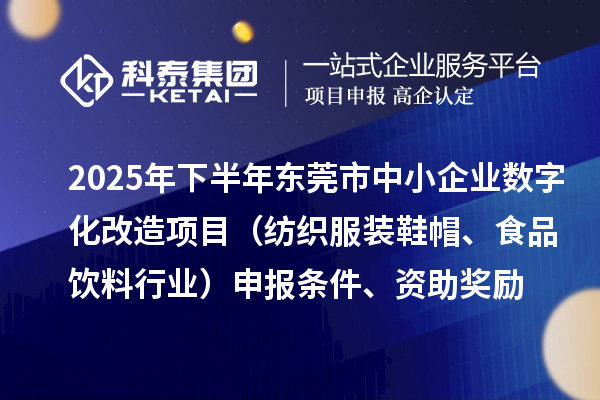 2025年下半年東莞市中小企業(yè)數(shù)字化改造項(xiàng)目（紡織服裝鞋帽、食品飲料行業(yè)）申報(bào)條件、資助獎(jiǎng)勵(lì)