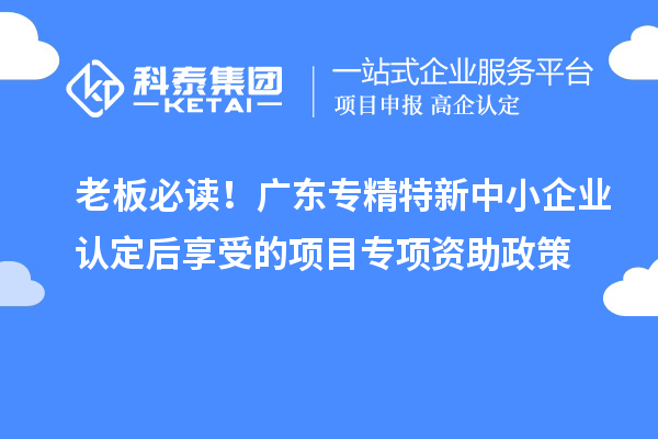 老板必讀！廣東專精特新中小企業(yè)認(rèn)定后享受的項(xiàng)目專項(xiàng)資助政策