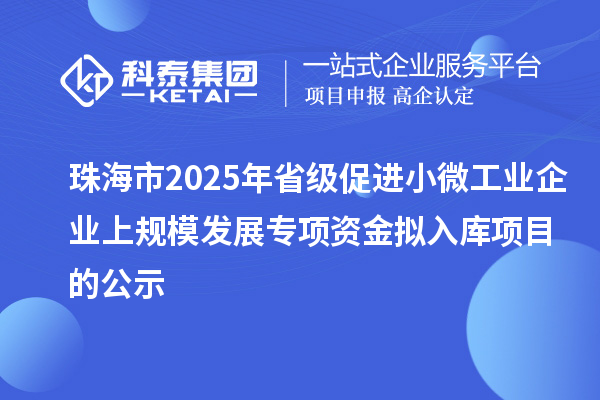 珠海市2025年省級促進小微工業(yè)企業(yè)上規(guī)模發(fā)展專項資金擬入庫項目的公示