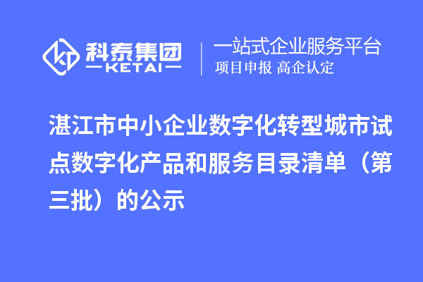 湛江市中小企業(yè)數(shù)字化轉(zhuǎn)型城市試點數(shù)字化產(chǎn)品和服務(wù)目錄清單（第三批）的公示